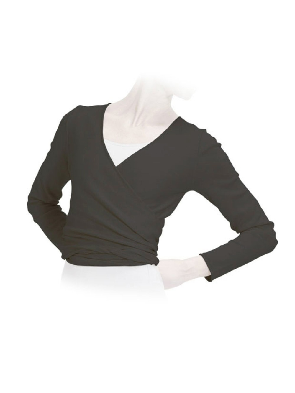 LONG SLEEVED WRAP-OVER TOP - CHARCOAL - NISARAT